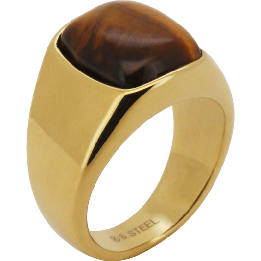 Rounded Tiger Eye Signet Ring Size 10