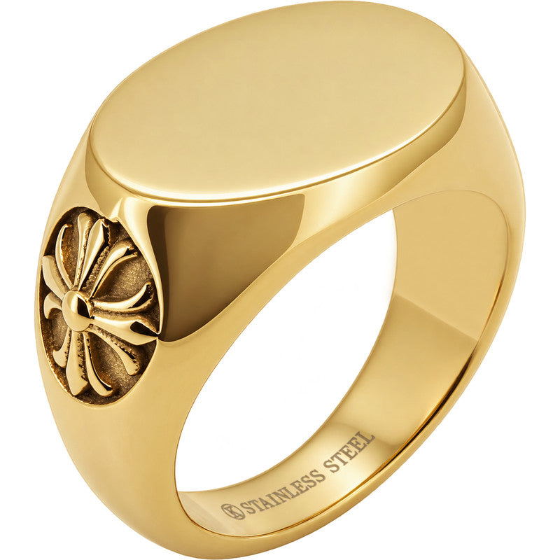 14mm Cross Accent Oval Signet Ring Size 11