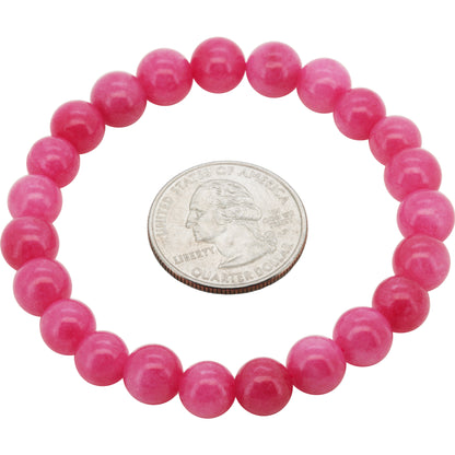 8mm Pink Jade Gemstone Beaded Stretch Bracelet 7"