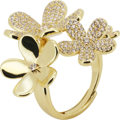 Adjustable Five-Petal Flower Cluster Ring Size 8