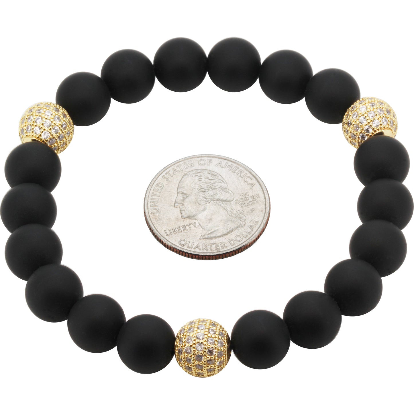 10mm Disco Ball Onyx Beaded Stretch Bracelet 8”