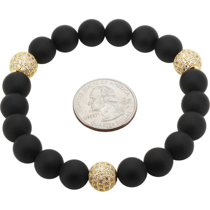 10mm Disco Ball Onyx Beaded Stretch Bracelet 8”