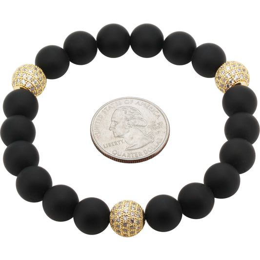 10mm Disco Ball Onyx Beaded Stretch Bracelet 8”