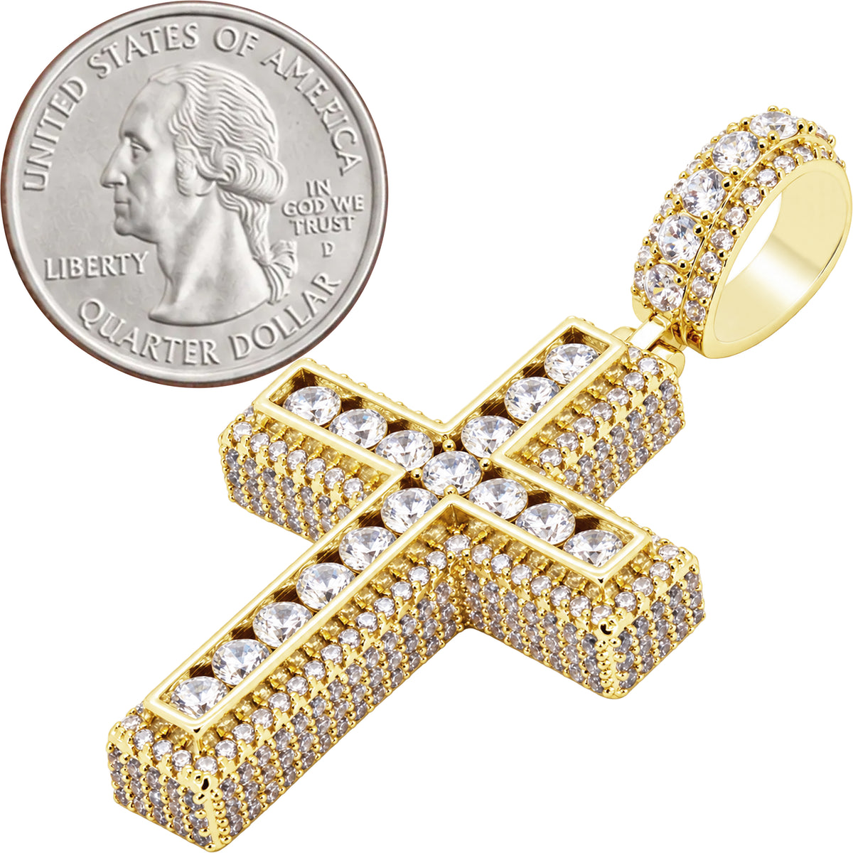 Single Row 3D Pavé Cross Pendant