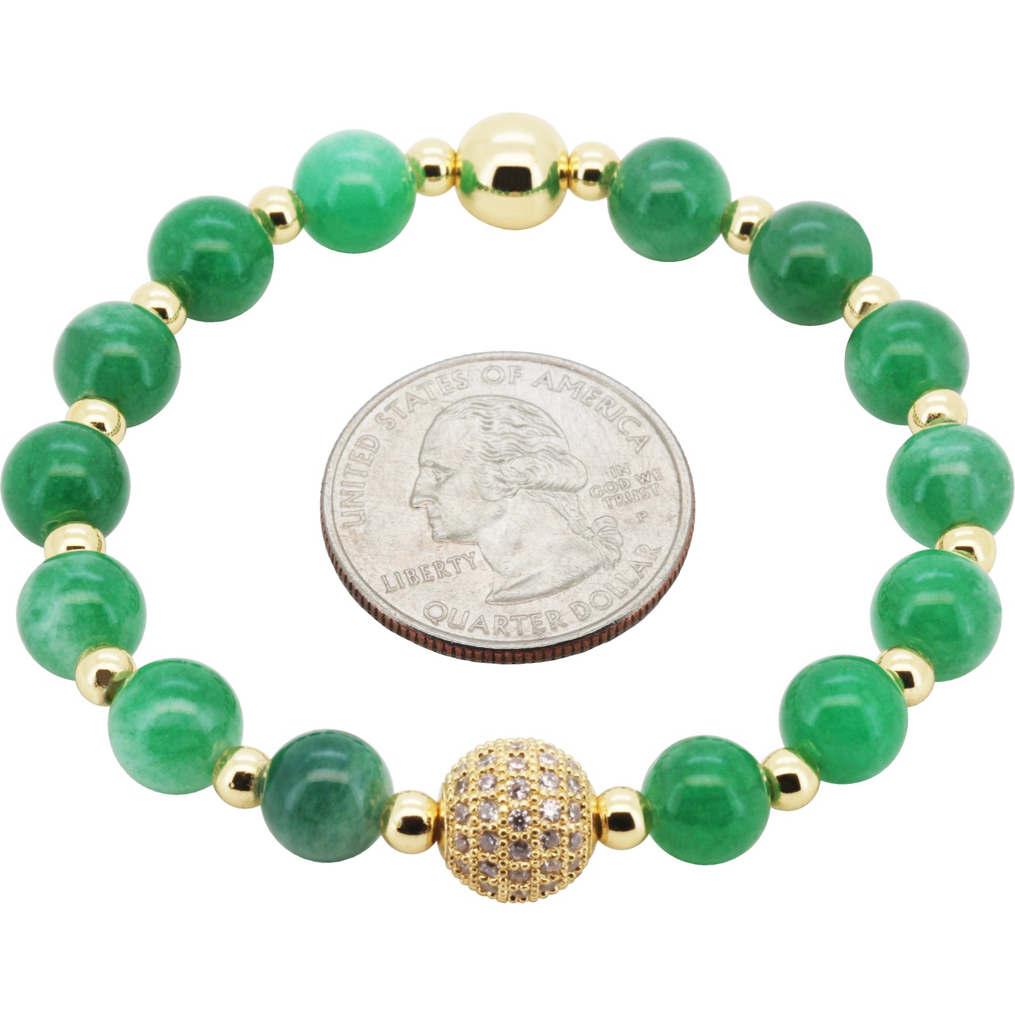 8mm Disco Ball Jade Beaded Stretch Bracelet 7”
