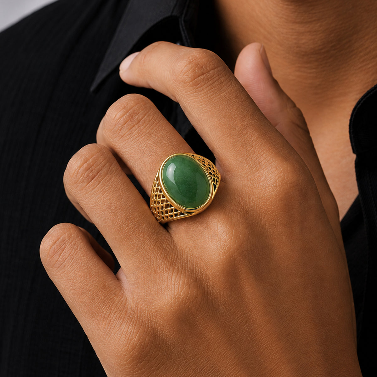 Jade Oval Signet Ring Size 11