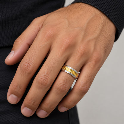7.5mm Two-Tone Diamond-Cut Faceted Band Ring Size 10