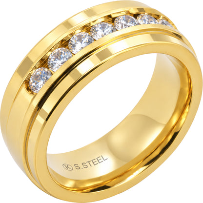 8mm Channel Set Half Eternity Band Ring Size 9
