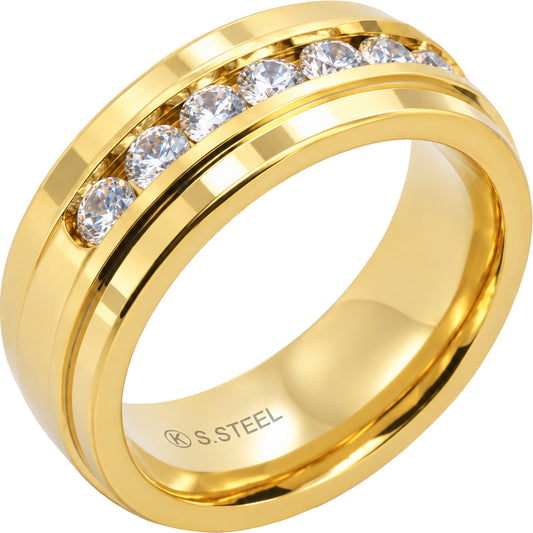 8mm Channel Set Half Eternity Band Ring Size 8
