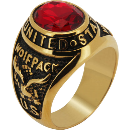 US Army Wolfpack Birthstone Signet Ring Size 11