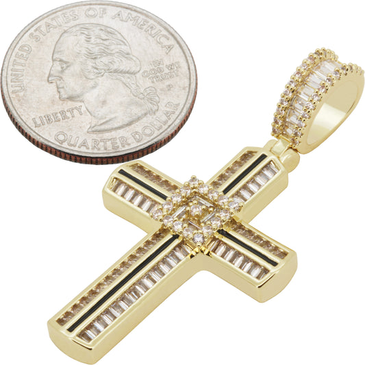 Black Inlay Baguette Cross Pendant
