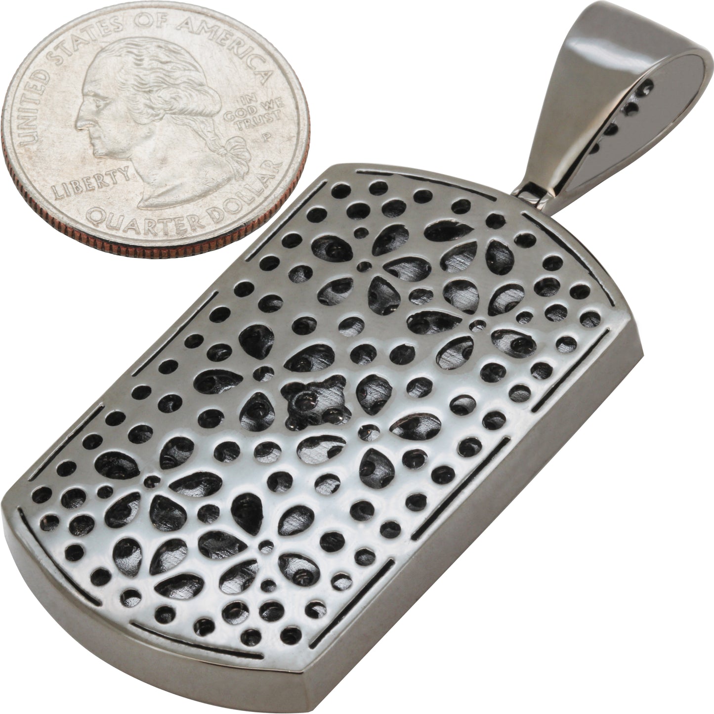 Gunmetal Micro‑Pavé Dog Tag Pendant