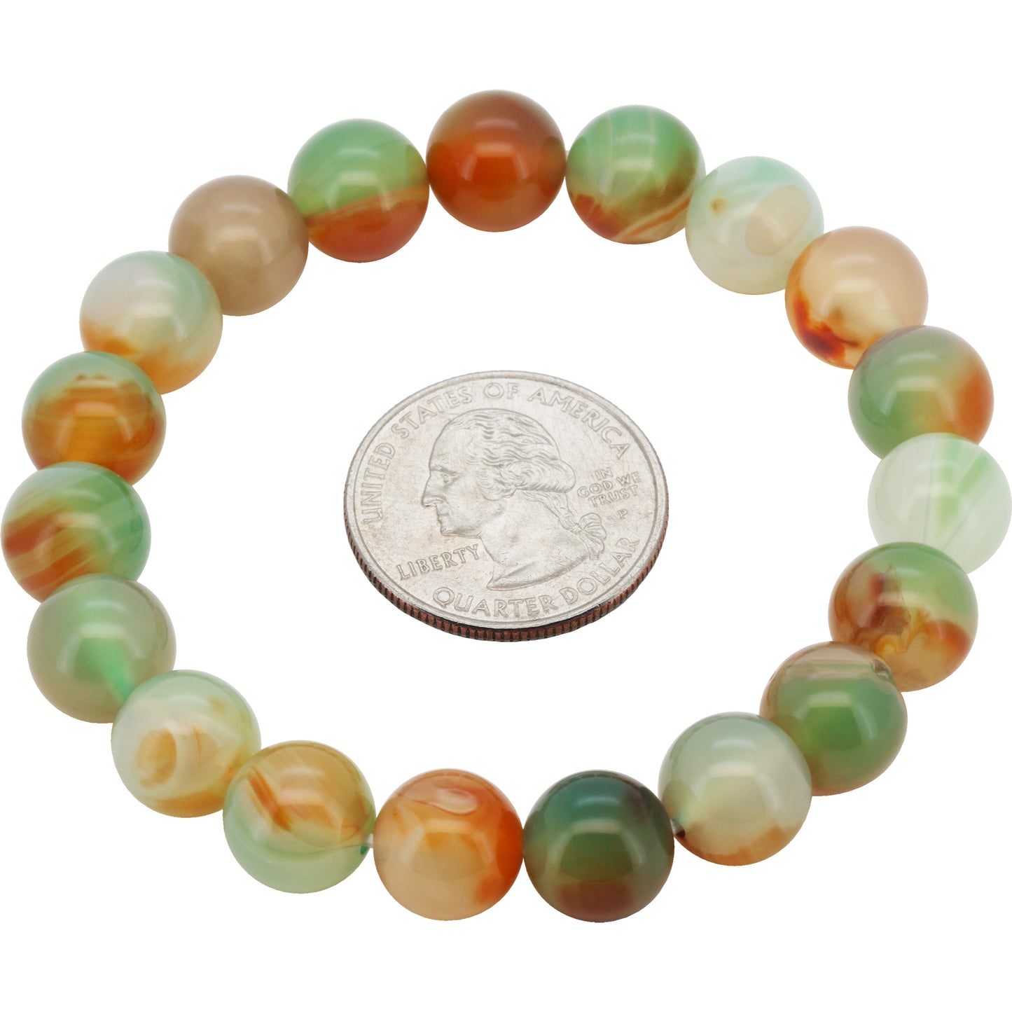 10mm Carved Dragon Vein Agate Beaded Stretch Bracelet 7.5”