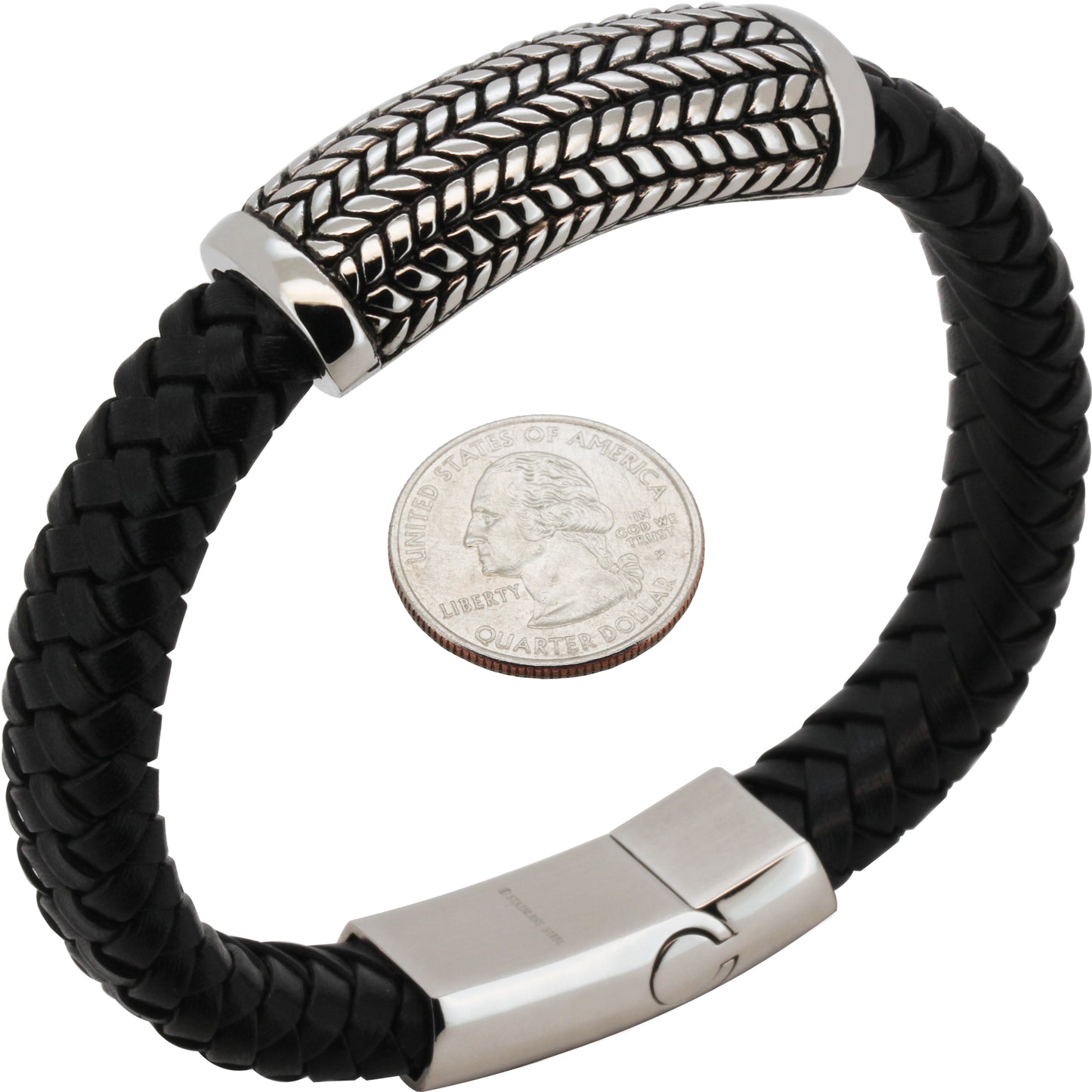 16mm Stripe Braided Leather Bracelet 8.5"