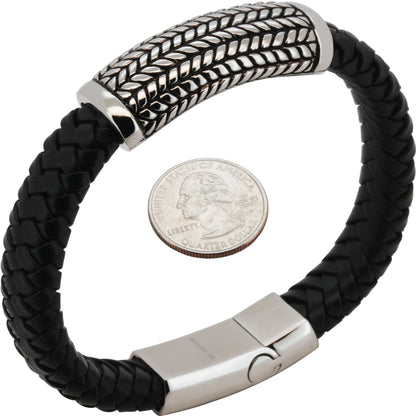 16mm Stripe Braided Leather Bracelet 8.5"