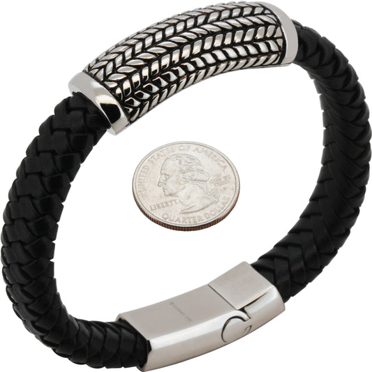 16mm Stripe Braided Leather Bracelet 8.5"