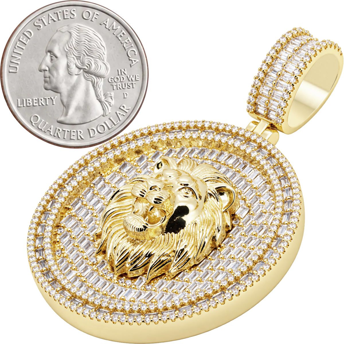 Lion Head Baguette Circle Pendant