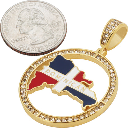 Dominican Republic Map Flag Halo Circle Pendant