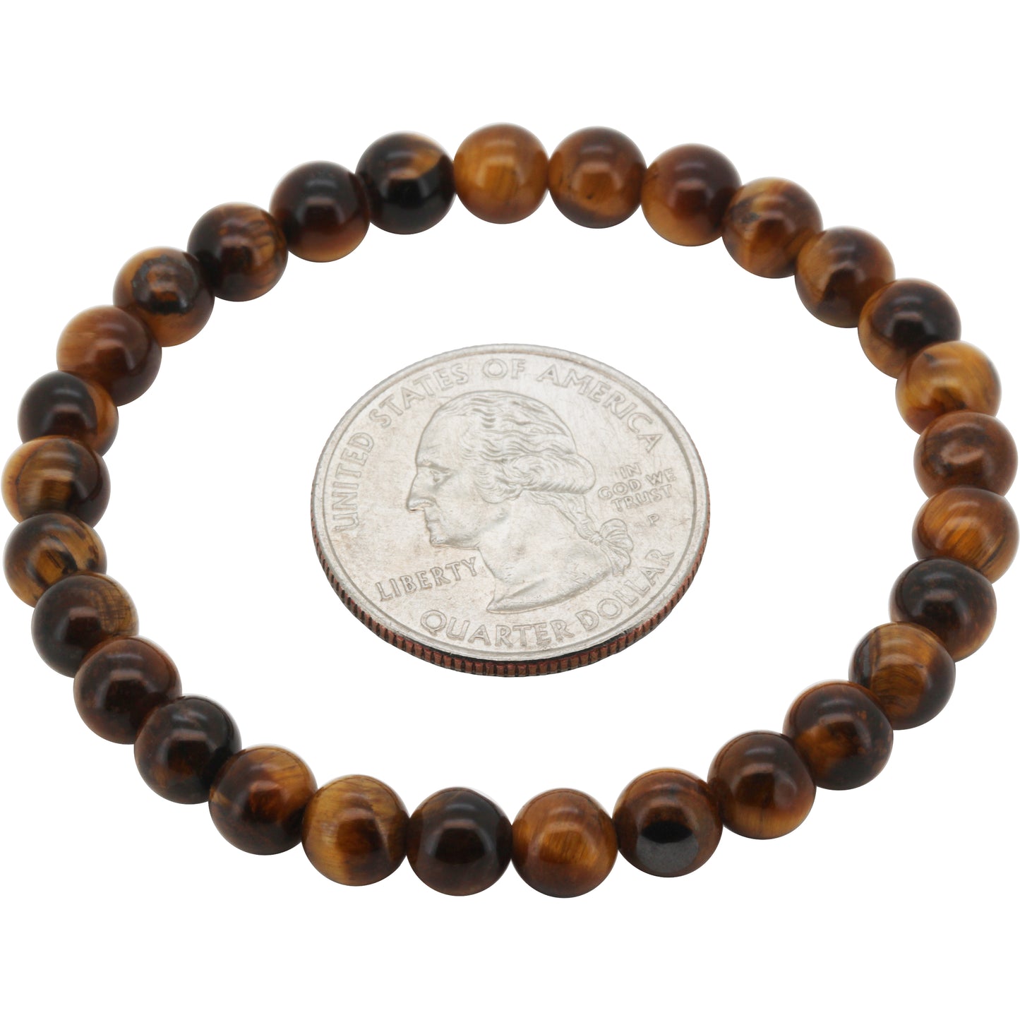 6mm Tiger Eye Gemstone Beaded Stretch Bracelet 7”