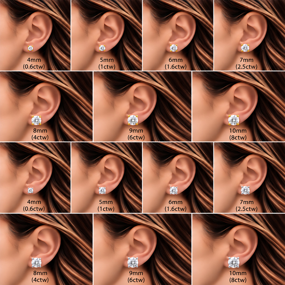 10mm 8ctw Moissanite Solitaire Studs