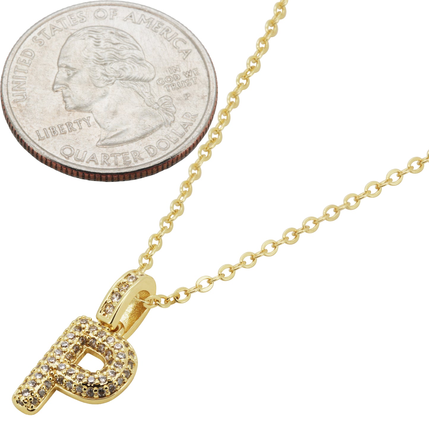 Bubble Initial Letter P Pendant Necklace 18"+2"