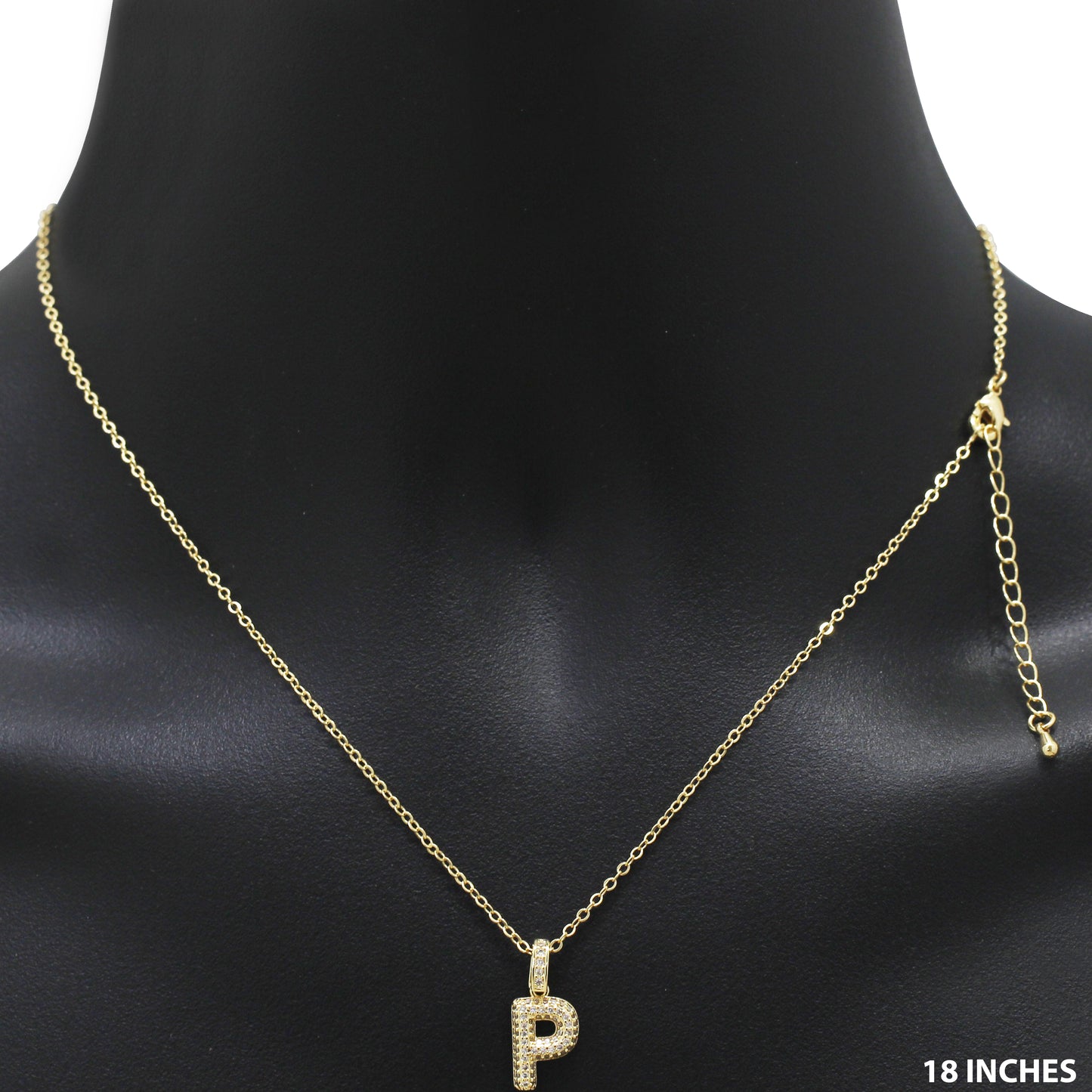 Bubble Initial Letter P Pendant Necklace 18"+2"