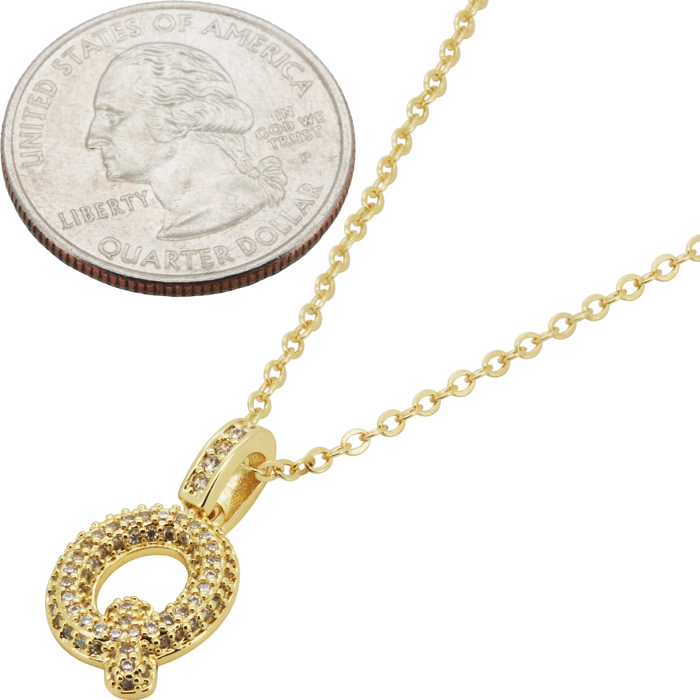 Bubble Initial Letter Q Pendant Necklace 18"+2"