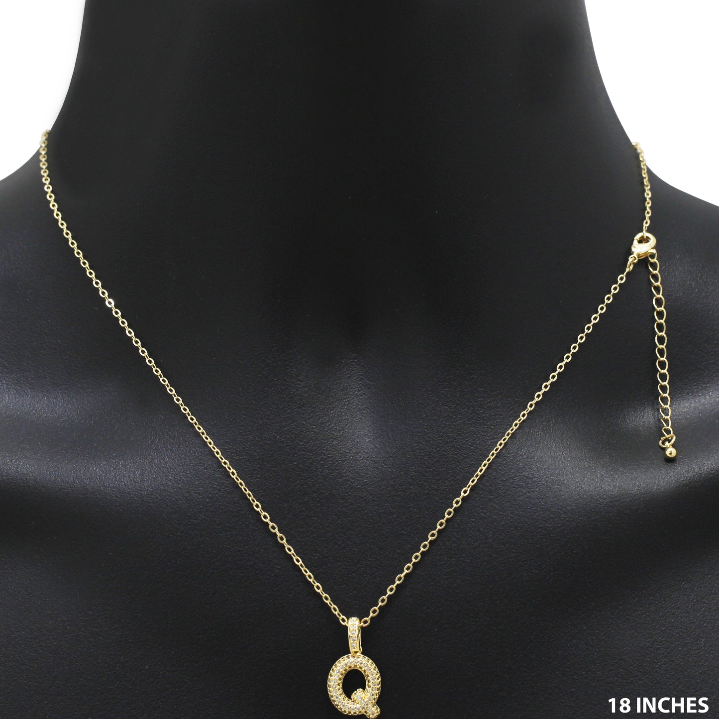 Bubble Initial Letter Q Pendant Necklace 18"+2"