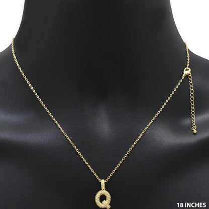 Bubble Initial Letter Q Pendant Necklace 18"+2"