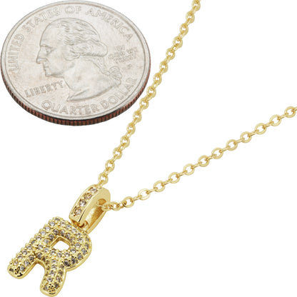 Bubble Initial Letter R Pendant Necklace 18"+2"