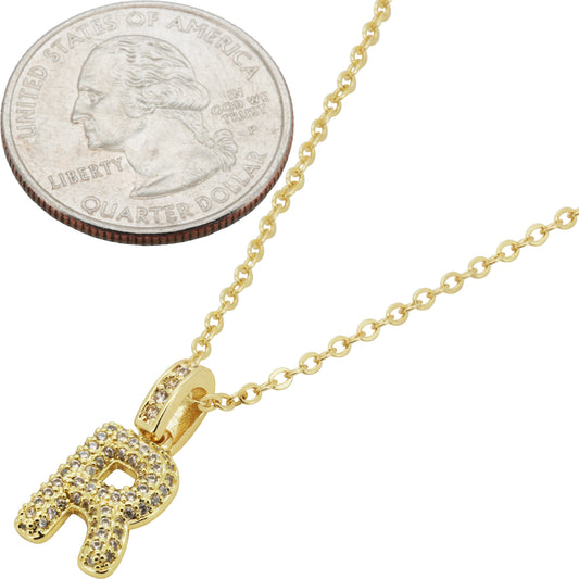 Bubble Initial Letter R Pendant Necklace 18"+2"
