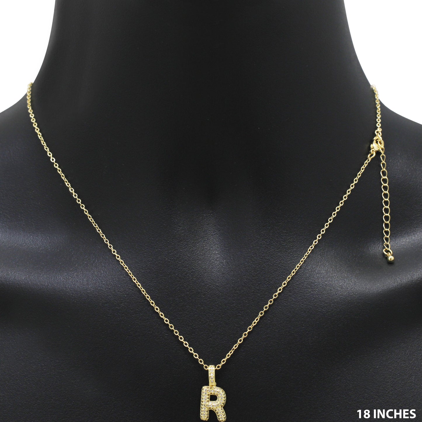 Bubble Initial Letter R Pendant Necklace 18"+2"