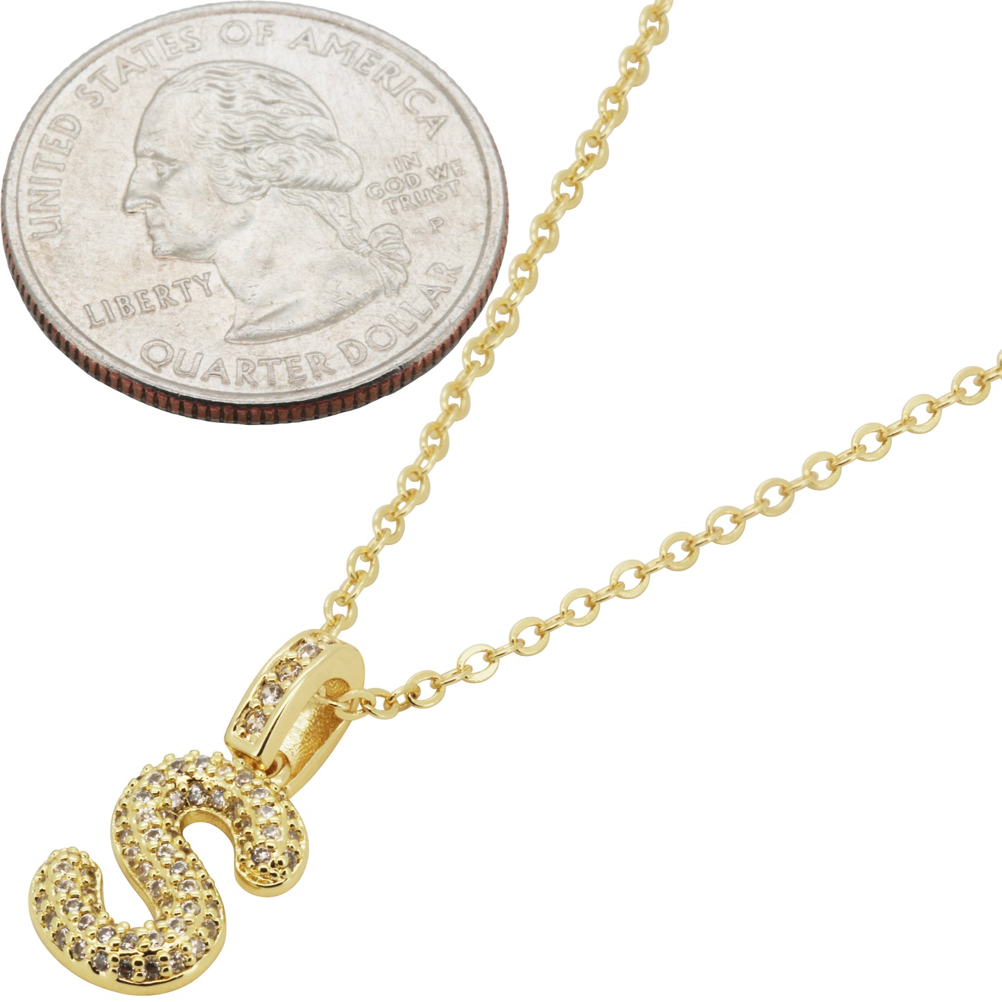 Bubble Initial Letter S Pendant Necklace 18"+2"