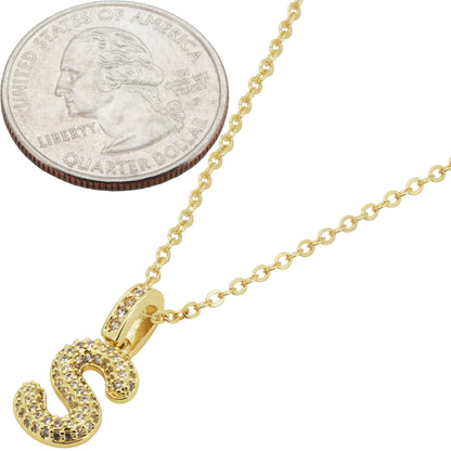 Bubble Initial Letter S Pendant Necklace 18"+2"