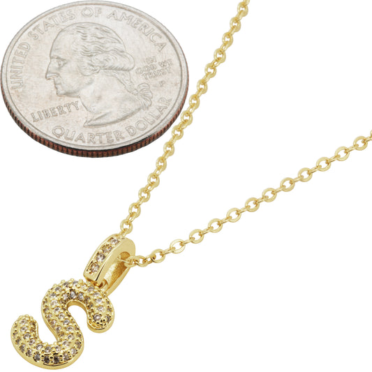 Bubble Initial Letter S Pendant Necklace 18"+2"