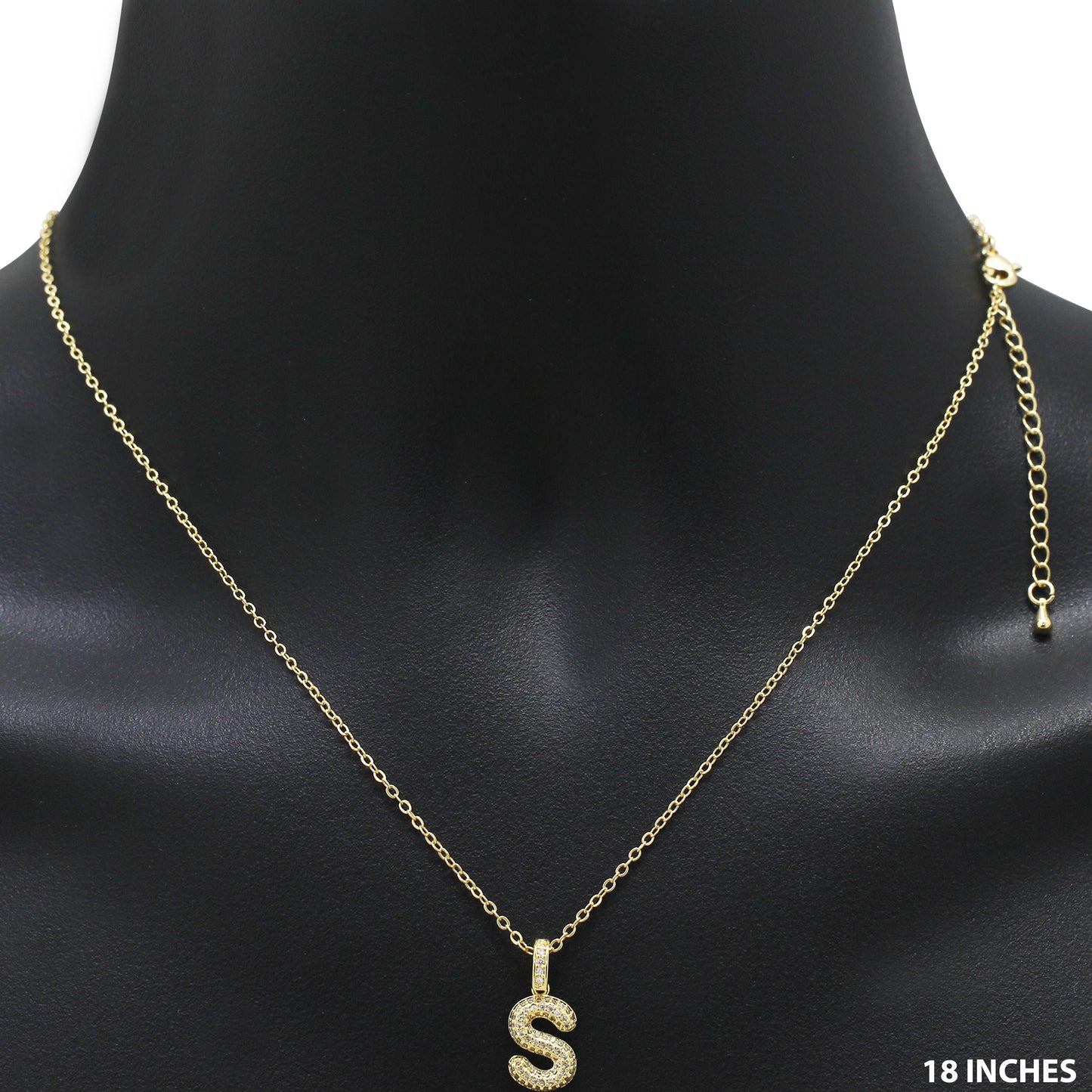 Bubble Initial Letter S Pendant Necklace 18"+2"