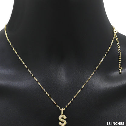 Bubble Initial Letter S Pendant Necklace 18"+2"