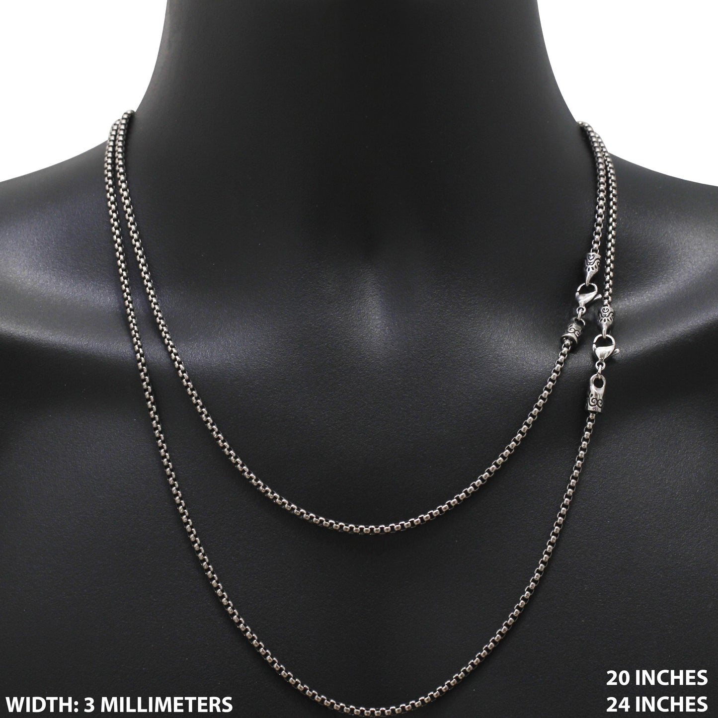 3mm Gunmetal Box Chain 24"