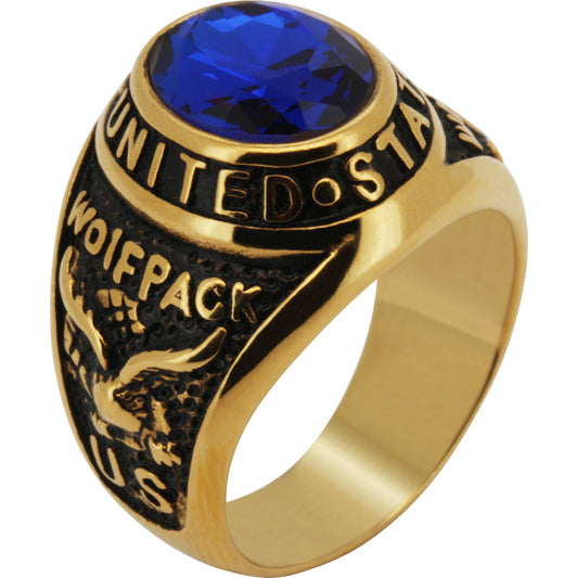 US Army Wolfpack Birthstone Signet Ring Size 11