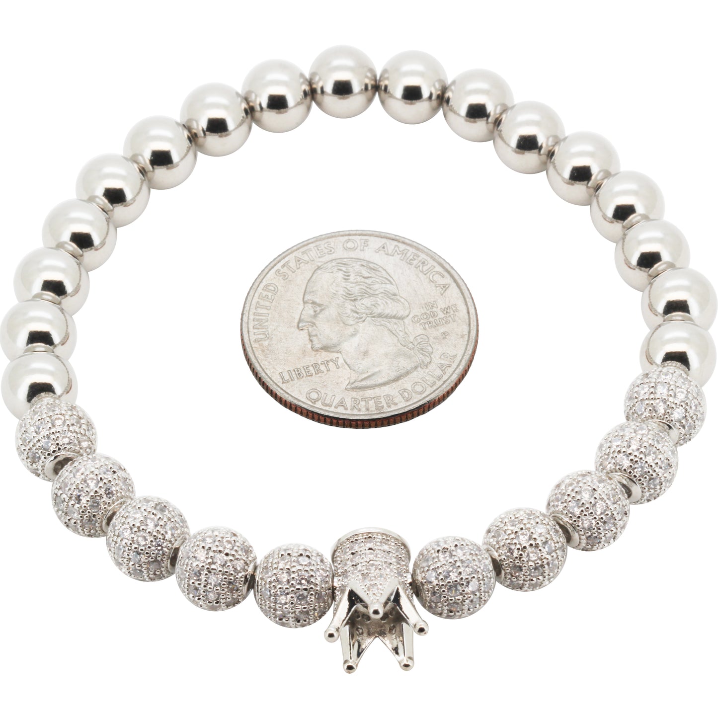 8mm Disco Ball Crown Stretch Bracelet 8"