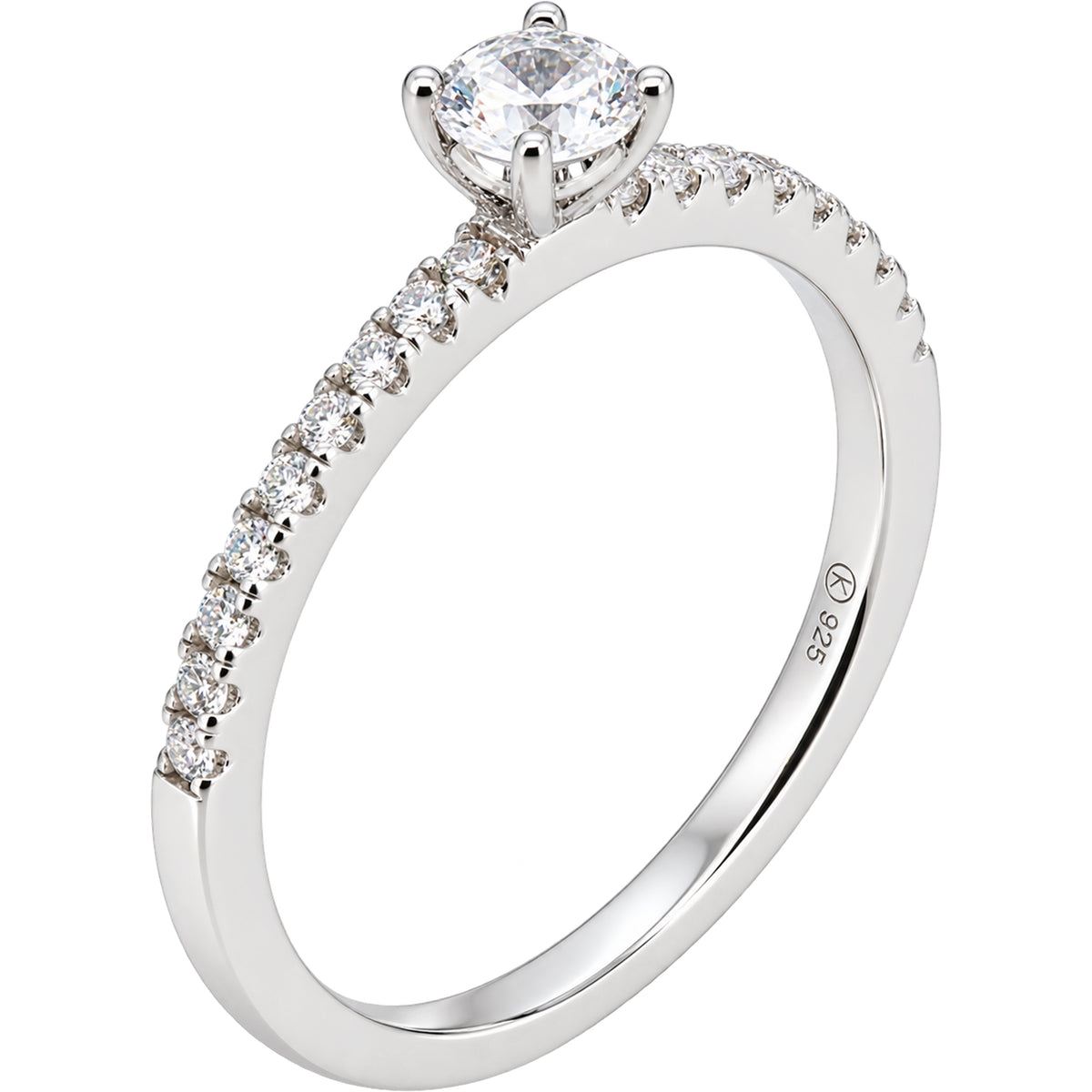 Solitaire Pavé Band Engagement Ring Size 5