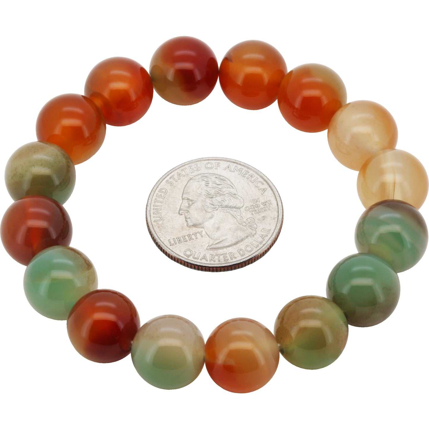 12mm Carved Dragon Vein Agate Beaded Stretch Bracelet 7.5”