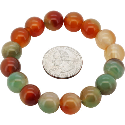 12mm Carved Dragon Vein Agate Beaded Stretch Bracelet 7.5”
