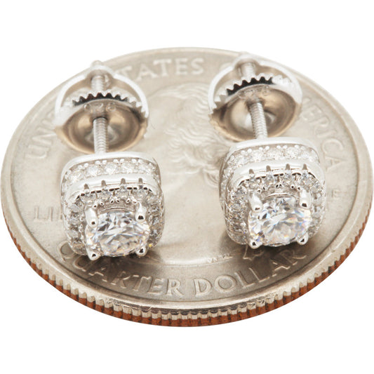 0.91ctw Moissanite 7mm Halo Square Studs