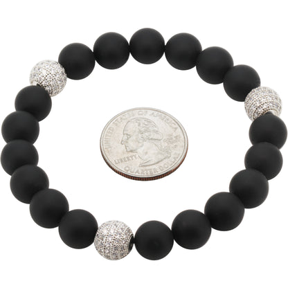 10mm Disco Ball Onyx Beaded Stretch Bracelet 8”