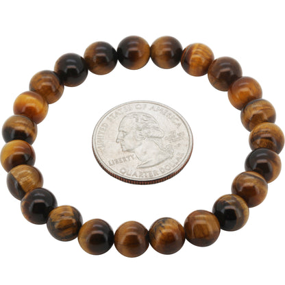 8mm Tiger Eye Gemstone Beaded Stretch Bracelet 7.5”