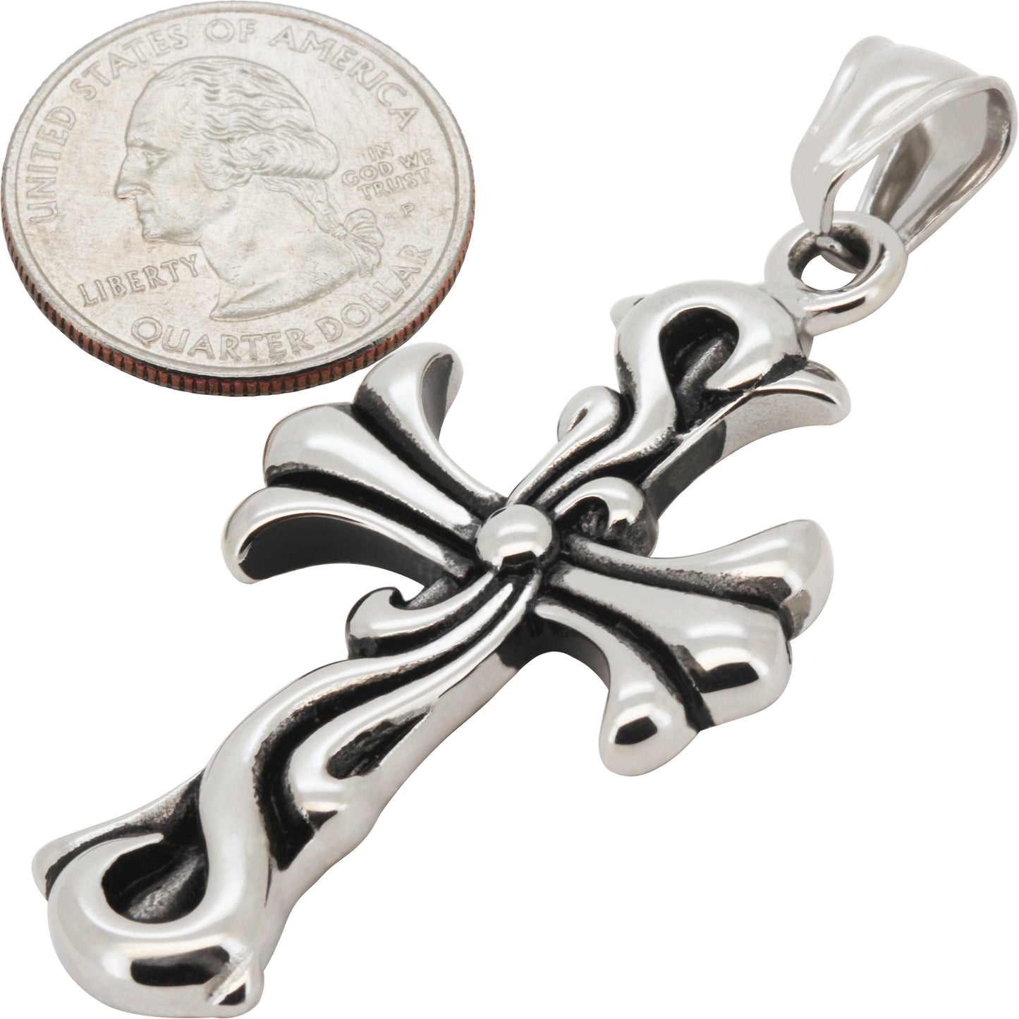 Flared Flame Cross Pendant