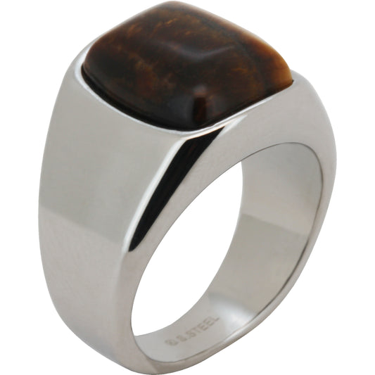 Rounded Tiger Eye Signet Ring Size 10