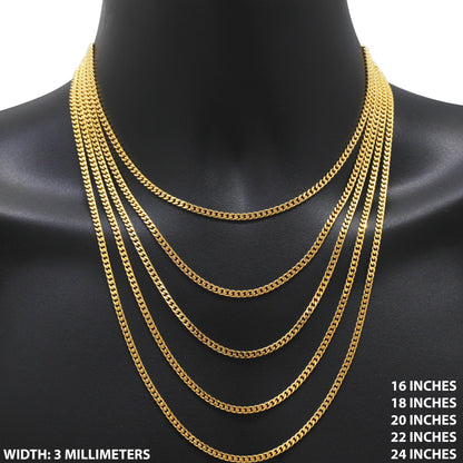 3mm Square Cut Cuban Link Chain 16"