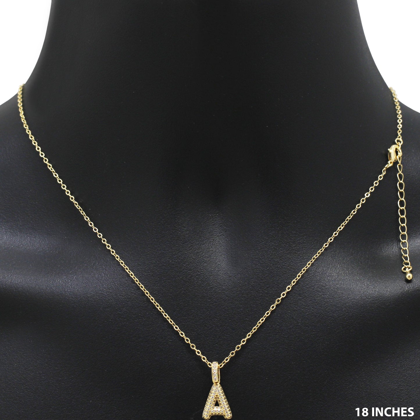 Bubble Initial Letter A Pendant Necklace 18"+2"